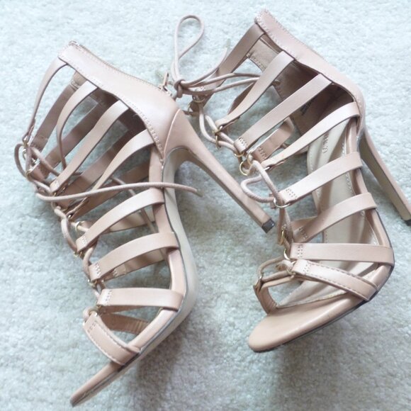 FOREVER 21 nude lace up strappy cage heels - Picture 6 of 8